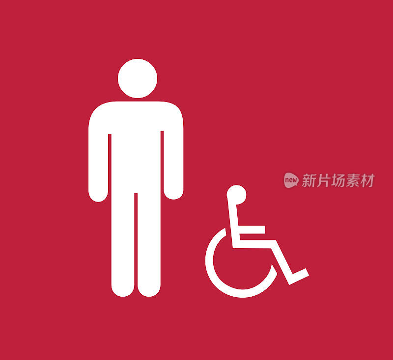 方形红白男性和残疾人厕所标志