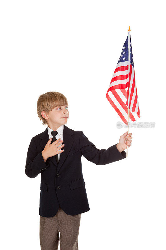 举着美国国旗的小男孩
