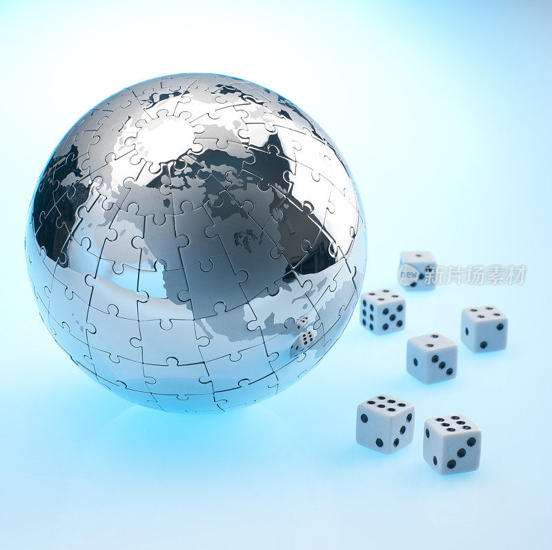 全球风险概念与骰子和全球