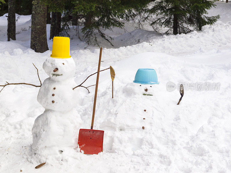 站在森林里滑雪人