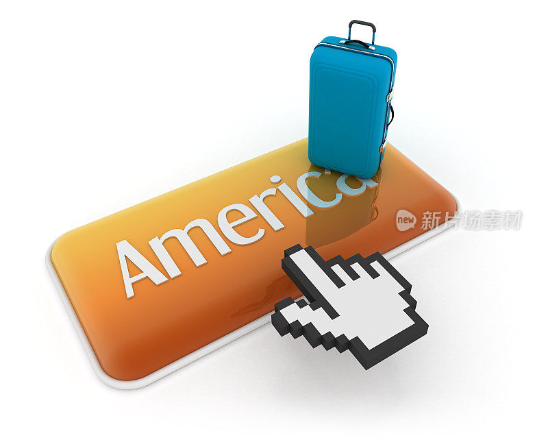 手光标在美国按钮与旅行袋