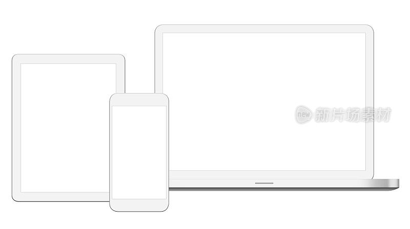 白色笔记本电脑，数字平板电脑和智能手机