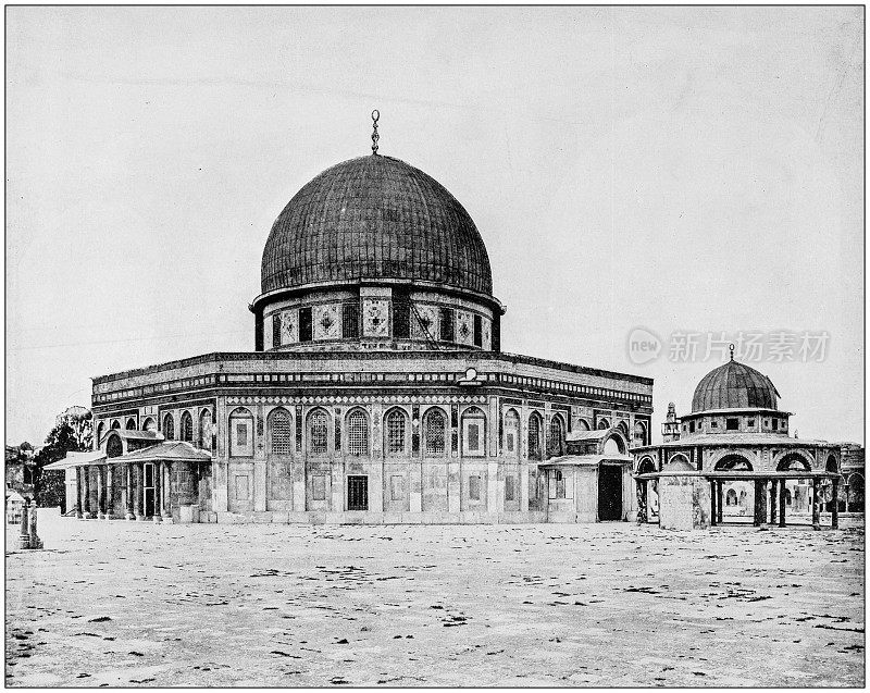 世界著名遗址耶路撒冷奥马尔清真寺的古董照片