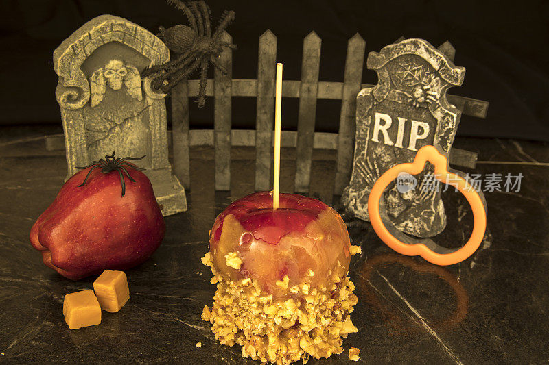 焦糖苹果，墓碑和南瓜