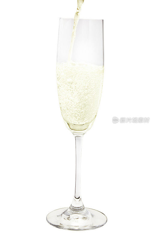 香槟的笛子在白色的背景上显现出轮廓