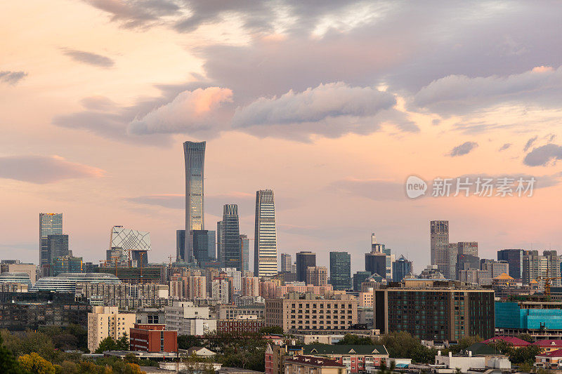 北京城市天际线的高角度视图