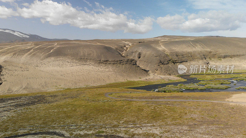 北欧国家。欧洲。无人机视角Landmannalaugar惊人的高地在夏季，冰岛