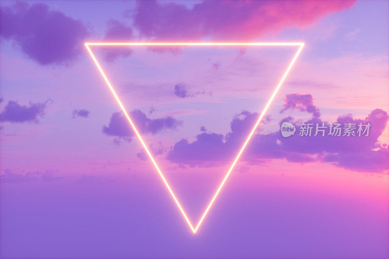 霓虹三角形框架在天空，未来主义的背景。