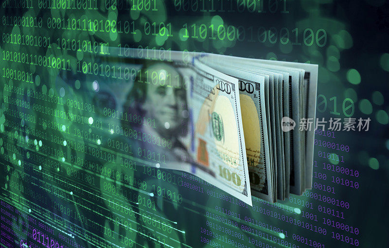 金融技术-美元钞票的二进制代码背景