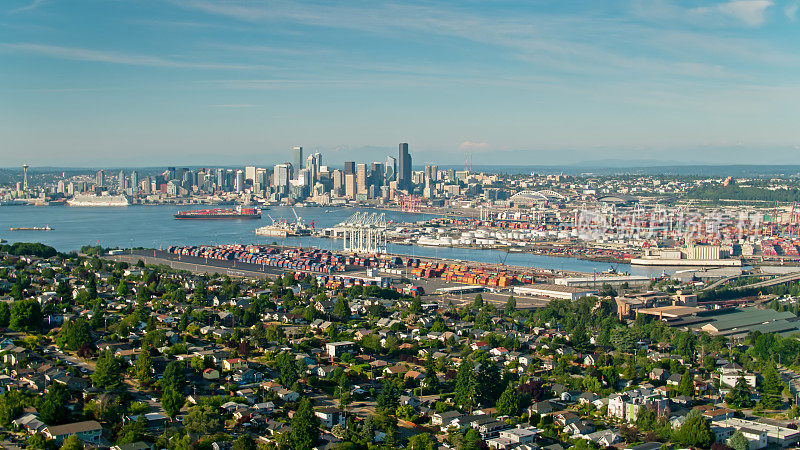 西雅图港口从西西雅图社区上空-航拍
