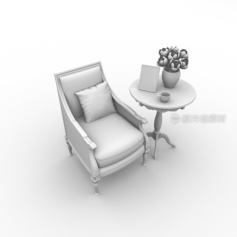 软扶手椅和咖啡桌