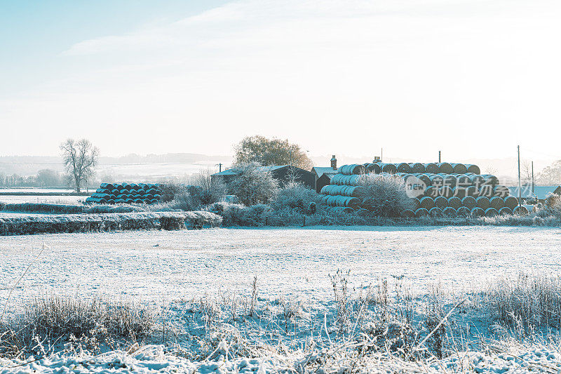 一个寒冷的早晨，这个季节的第一层雪