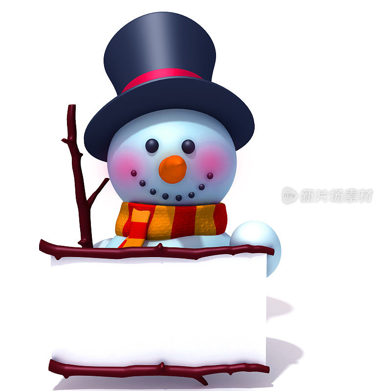 雪人与白色面板3d插图
