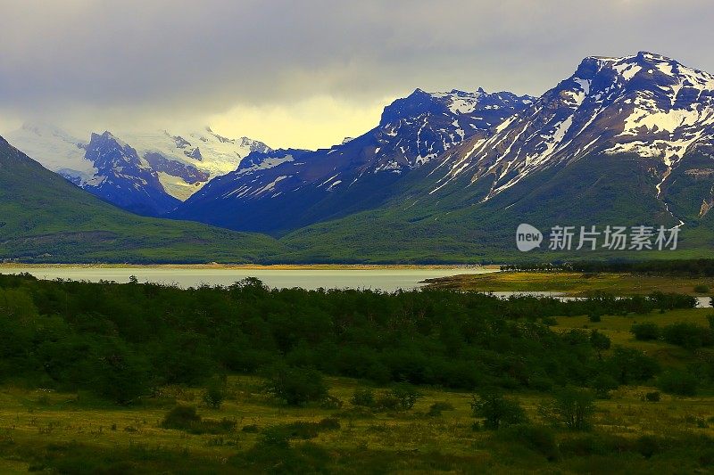 巴塔哥尼亚雪山全景，南美草原景观，卡拉法特，阿根廷