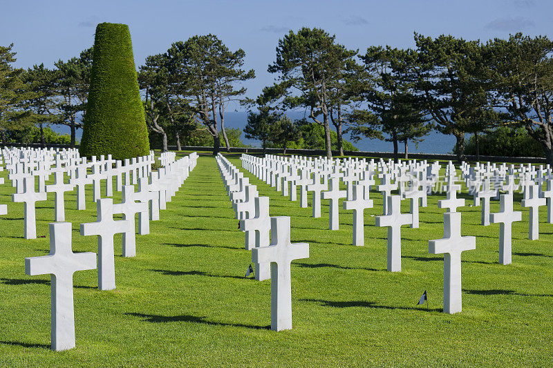 美国墓地奥马哈海滩(诺曼底登陆日)，法国诺曼底