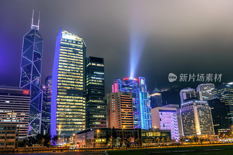 香港夜景，反光镜，激光，摩天大楼，亚洲，中国