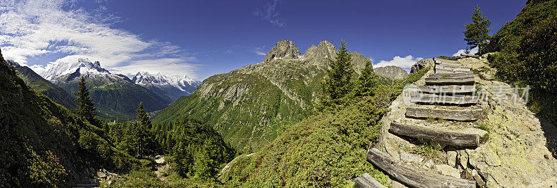 阿尔卑斯山小道，田园诗般的山谷全景法国