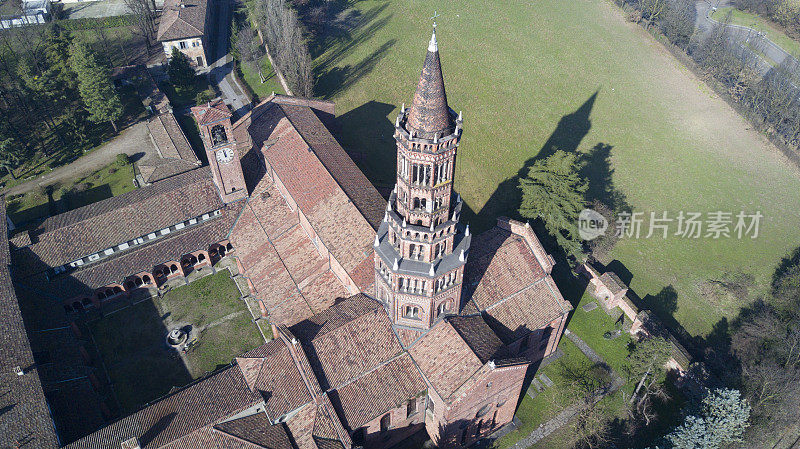 Chiaravalle修道院全景，修道院，鸟瞰图，米兰，伦巴第。意大利