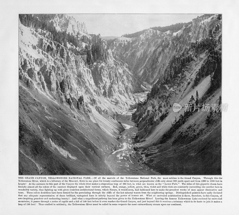 美国古代照片:大峡谷，黄石国家公园，科罗拉多州，美国，1893