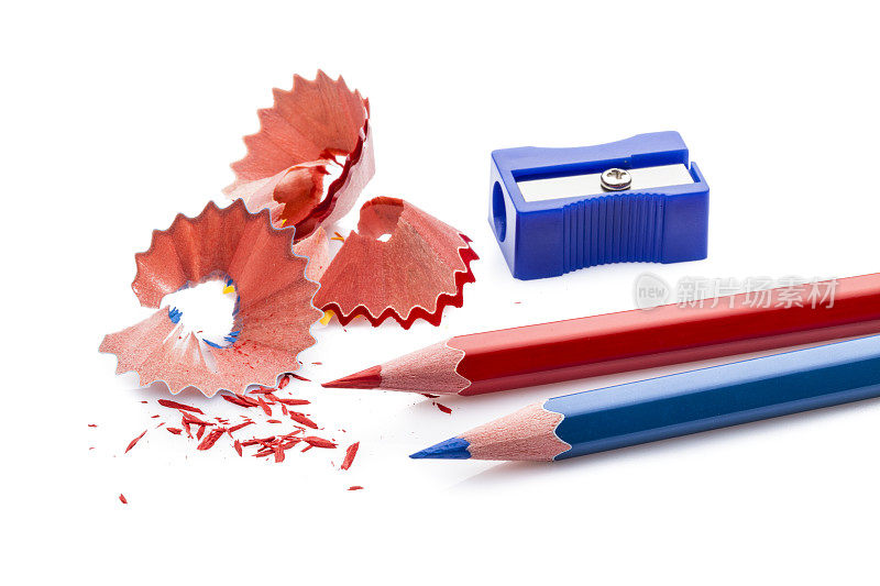 蜡笔，卷笔刀和铅笔刨花