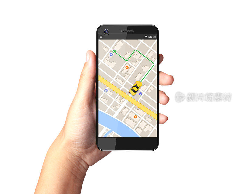 手持智能手机与gps导航地图显示。
