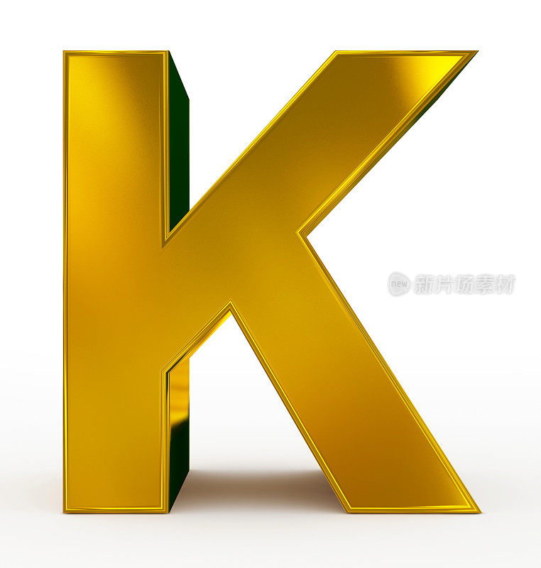 字母k3d金色孤立在白色上