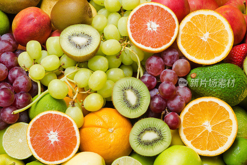 各种新鲜水果为健康的背景