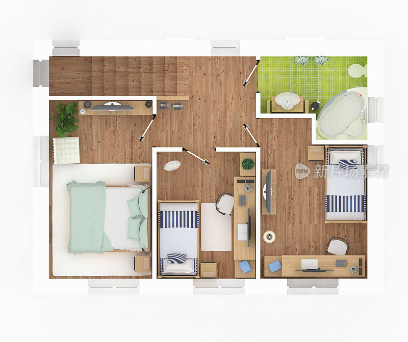 家具家庭公寓的3d渲染