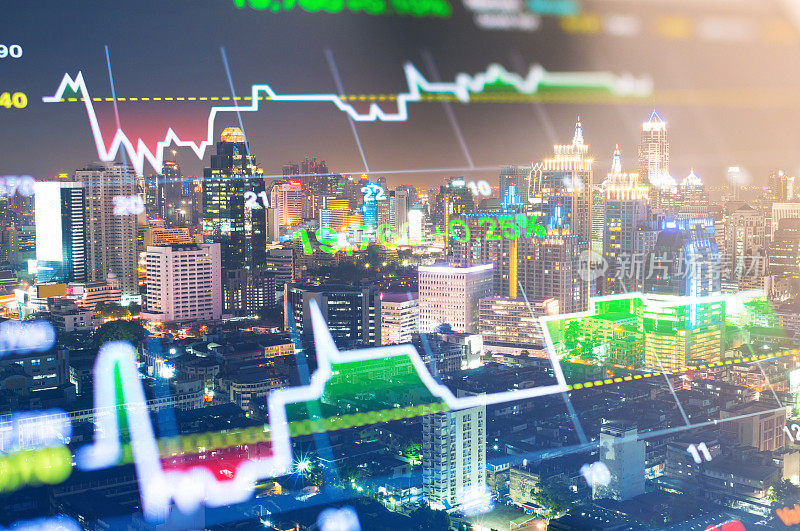 泰国城市景观与投资主题背景和股票市场图表