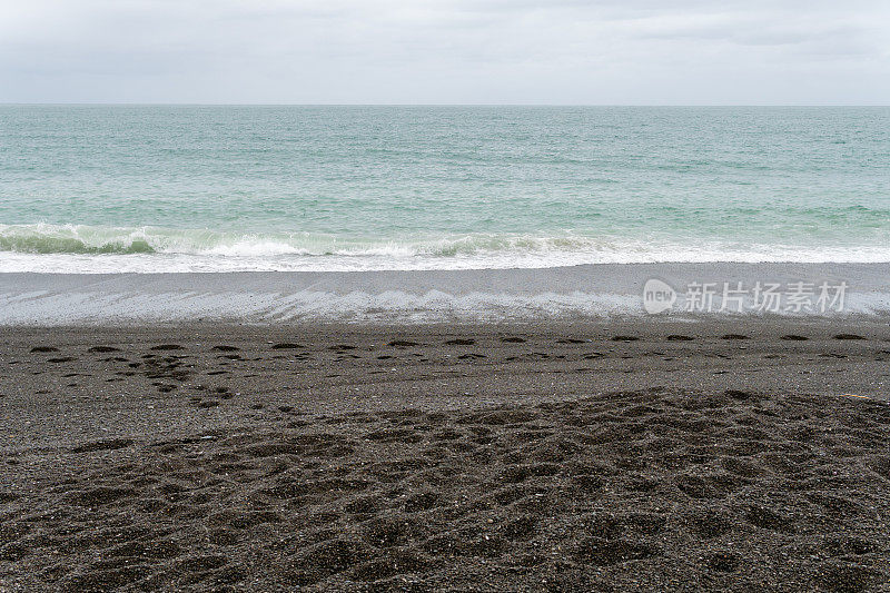 新西兰纳皮尔的黑石海滩和海洋
