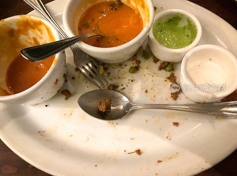吃完的印度饭，脏盘子，剩下的酱汁