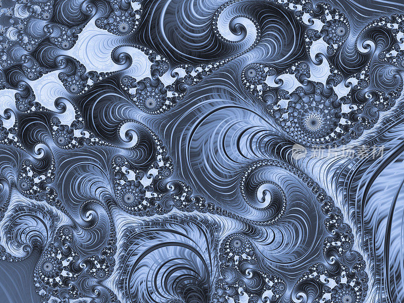 高分辨率的蓝色和灰色分形背景，图案提醒那些汹涌的大海。