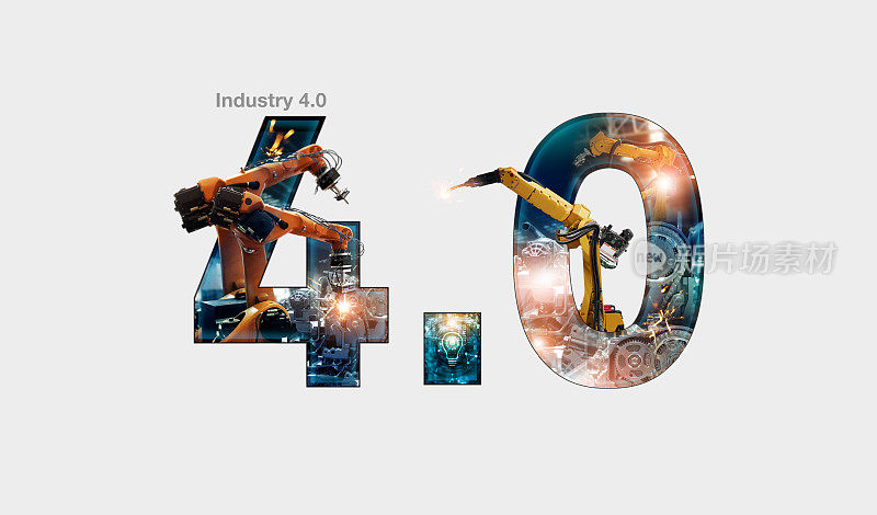 工业4.0概念、物联网、自动化机器人手臂机械和监控系统软件、焊接机器人和数字化制造操作及工业技术。