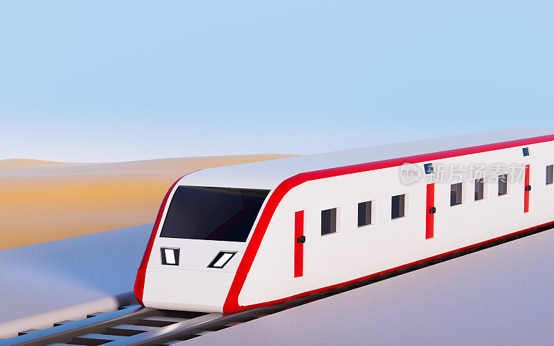 一列火车在轨道上运行，3d渲染。