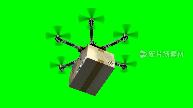 无人机Hexacopter提供了一个包裹-绿色屏幕