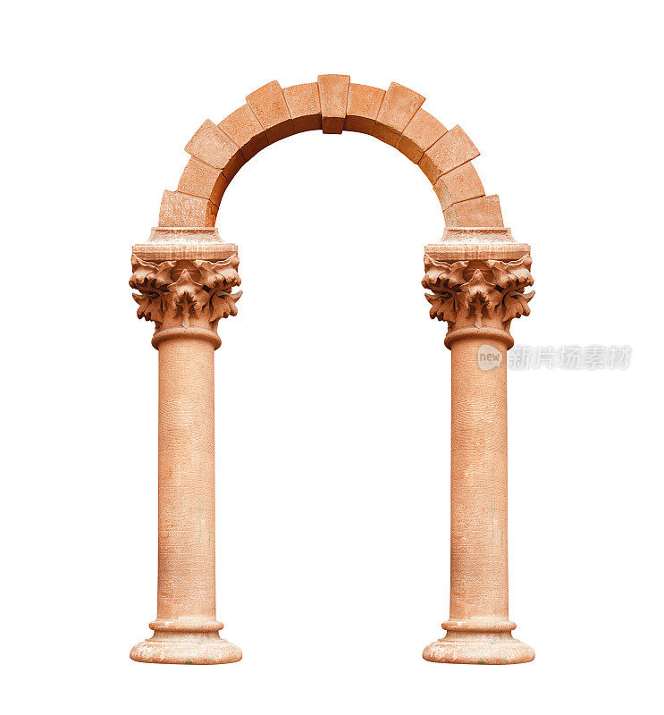 建筑学孤立在白色背景上的古代拱门