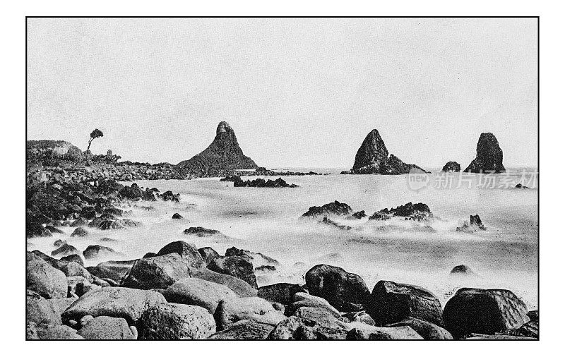 意大利的古董照片:西西里岛，阿奇岛，独眼巨人的岩石