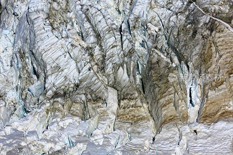 阿莱奇冰川裂缝近距离模式，抽象背景，瑞士阿尔卑斯山