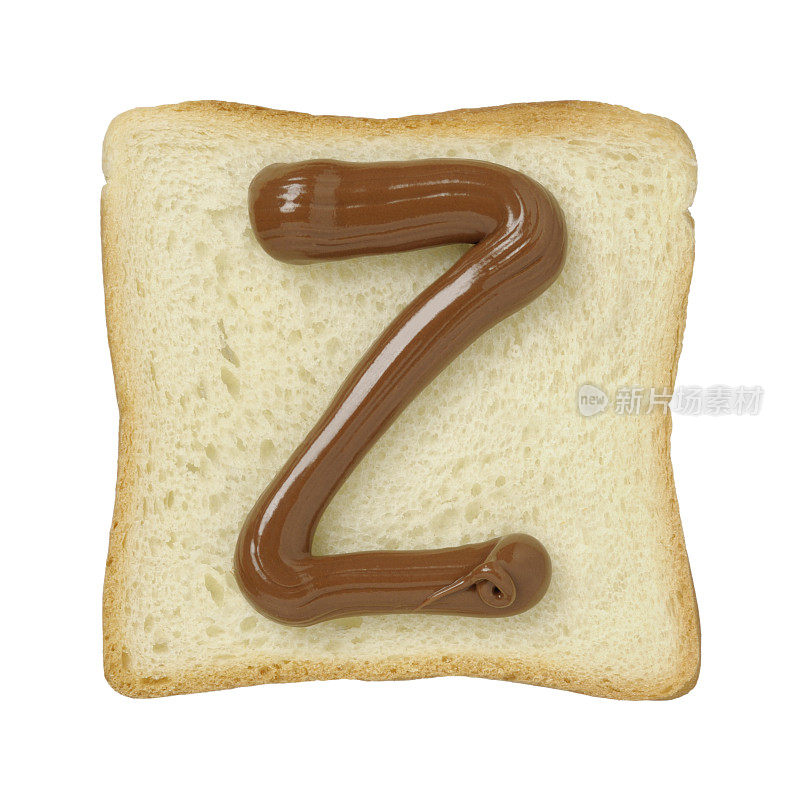 巧克力字母Z在锡箔面包片上，白色背景