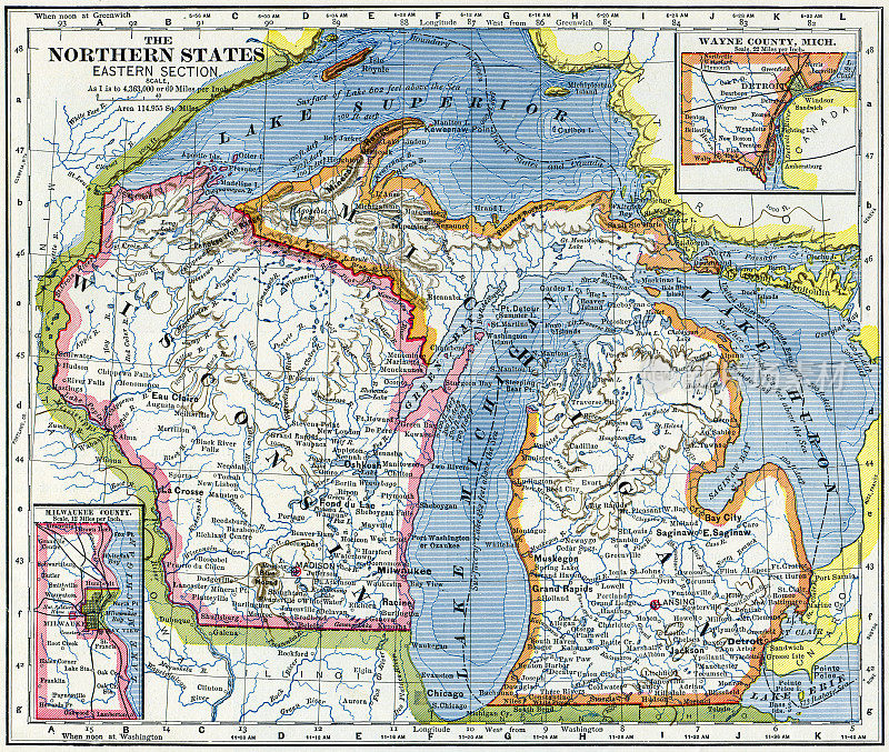 威斯康星和密歇根地图1883年