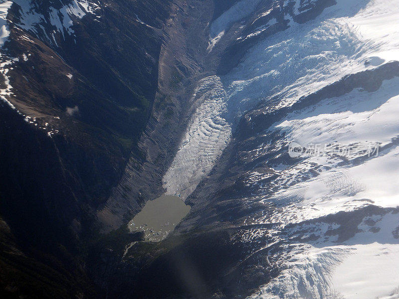 高山冰川和末端湖泊鸟瞰图