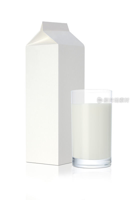 牛奶纸盒和一杯牛奶。