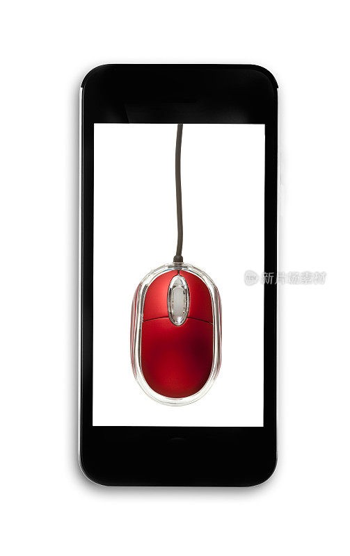 白色屏幕上的红色鼠标的普通智能手机