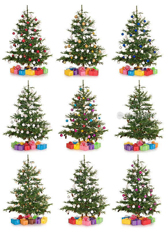 选择圣诞树与五颜六色的小玩意和礼物