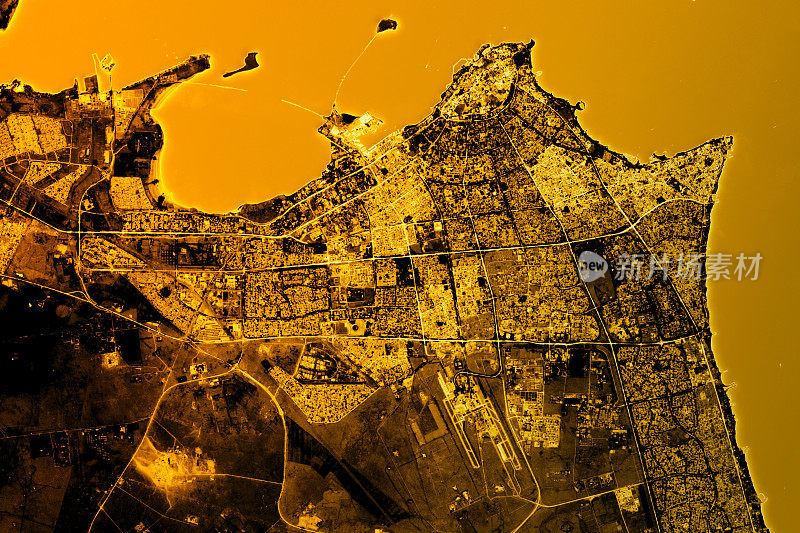 科威特城市抽象城市地图黄金