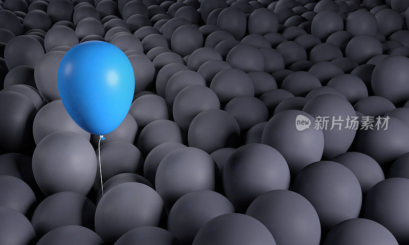 蓝色气球从无名群体中升起:成为领袖，脱颖而出