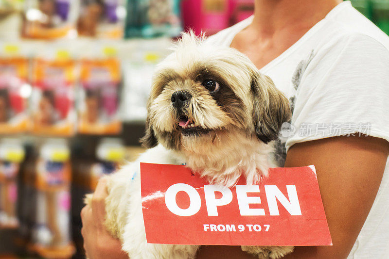 一名男子在宠物店拥抱一只狗