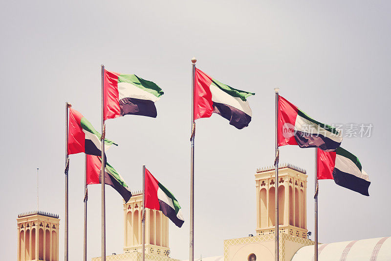 七个阿拉伯联合酋长国的国旗，阿拉伯联合酋长国。