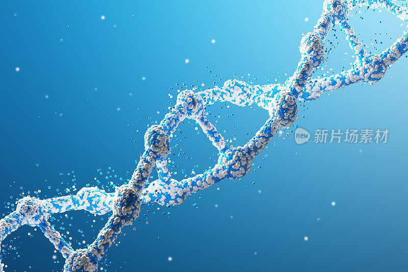 蓝色背景下的蓝色斜链DNA