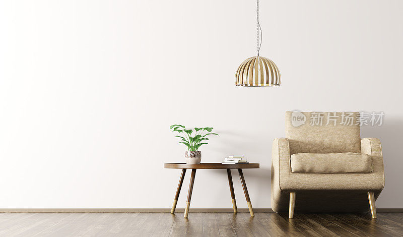 室内扶手椅、台灯、咖啡桌三维效果图